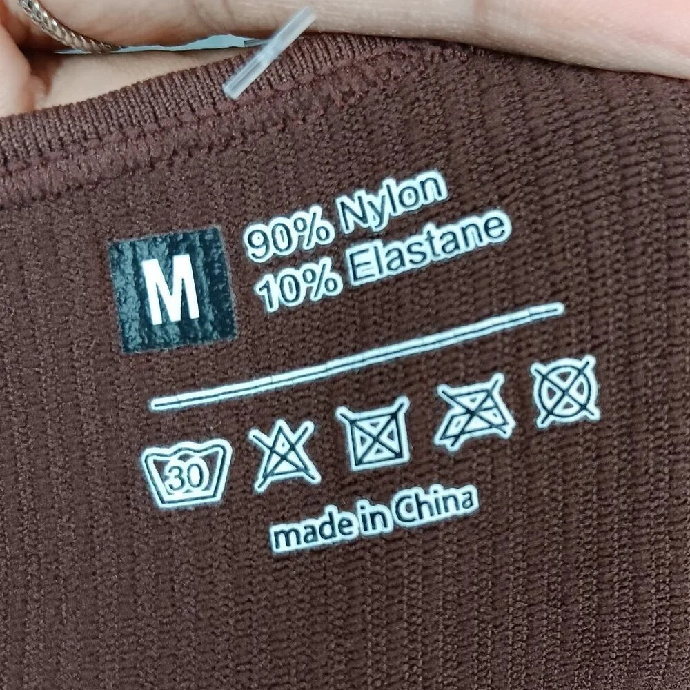 Women's Workout Seamless Jumpsuit Yoga Ribbed Bodycon One Piece Size M Brown - Picture 4 of 4